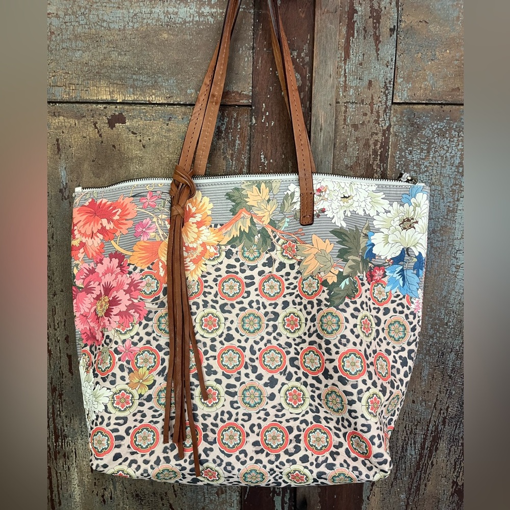 Johnny Was Taylor Leopard Leather Tote